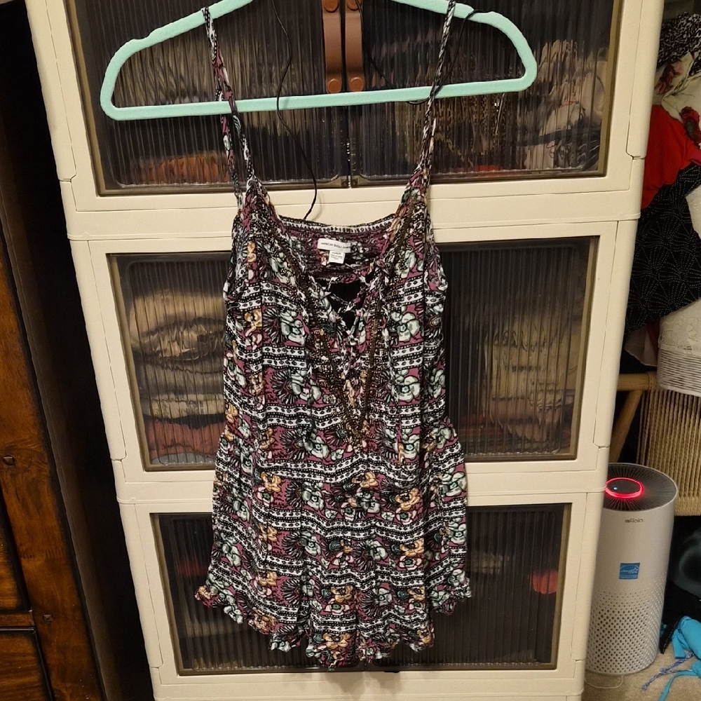 American Eagle Outfitters Floral Lace-Up Romper